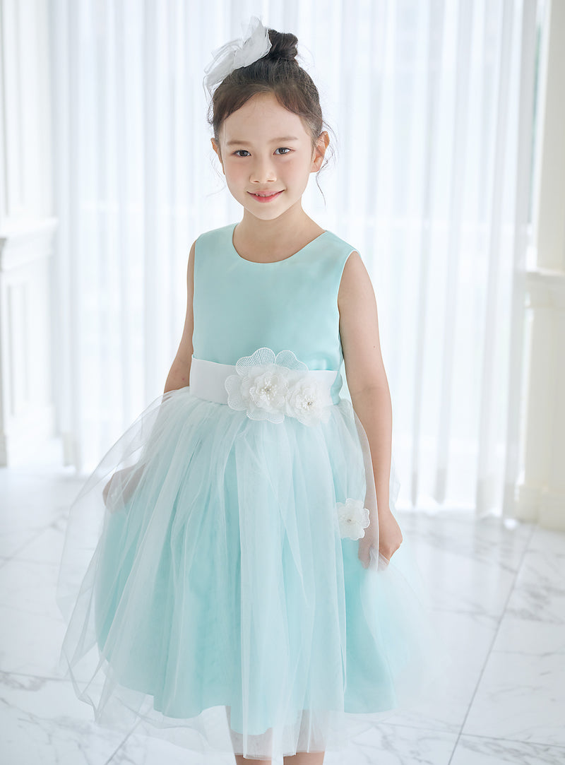 子供ドレス発表会・結婚式・おしゃれなDRESCCOのD-SU-57-3-ミントブルーフラワーリーフドレスの画像13