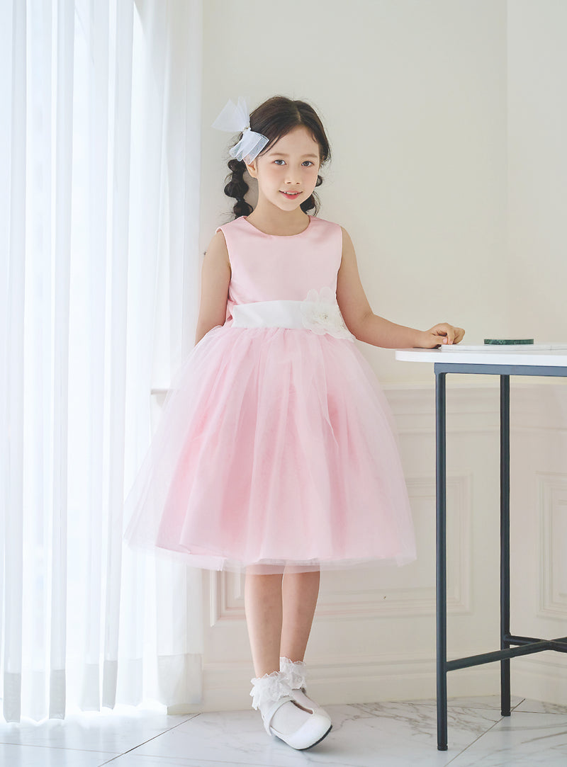 子供ドレス発表会・結婚式・おしゃれなDRESCCOのD-SU-57-2-ピンクフラワーリーフドレスの画像1