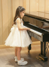 子供ドレス発表会・結婚式・おしゃれなDRESCCOのパールビジューソフトベージュオーガンジードレスの画像3