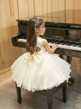 子供ドレス発表会・結婚式・おしゃれなDRESCCOのパールビジューソフトベージュオーガンジードレスの画像4
