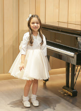 子供ドレス発表会・結婚式・おしゃれなDRESCCOのパールビジューソフトベージュオーガンジードレスの画像6