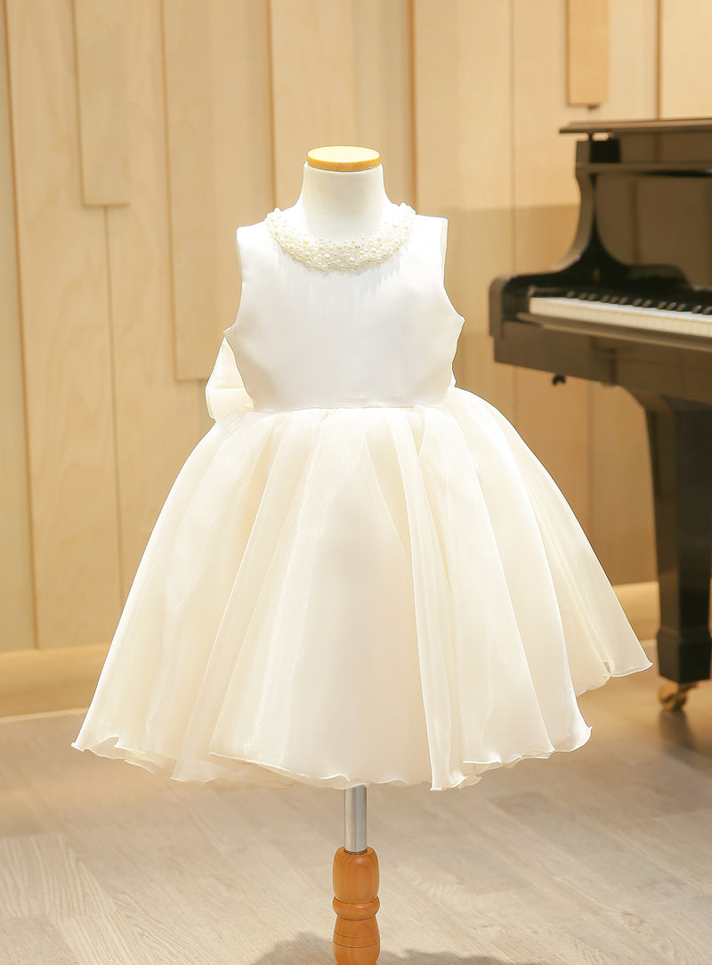 子供ドレス発表会・結婚式・おしゃれなDRESCCOのパールビジューソフトベージュオーガンジードレスの画像9