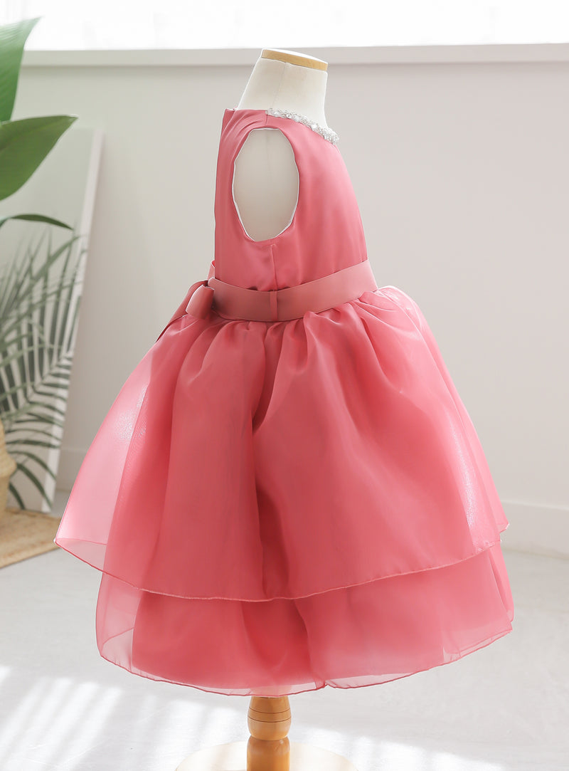 子供ドレス発表会・結婚式・おしゃれなDRESCCOのビジューストーンコーラルピンクドレスの画像10