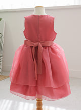 子供ドレス発表会・結婚式・おしゃれなDRESCCOのビジューストーンコーラルピンクドレスの画像11