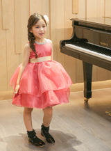 子供ドレス発表会・結婚式・おしゃれなDRESCCOのビジューストーンコーラルピンクドレスの画像1