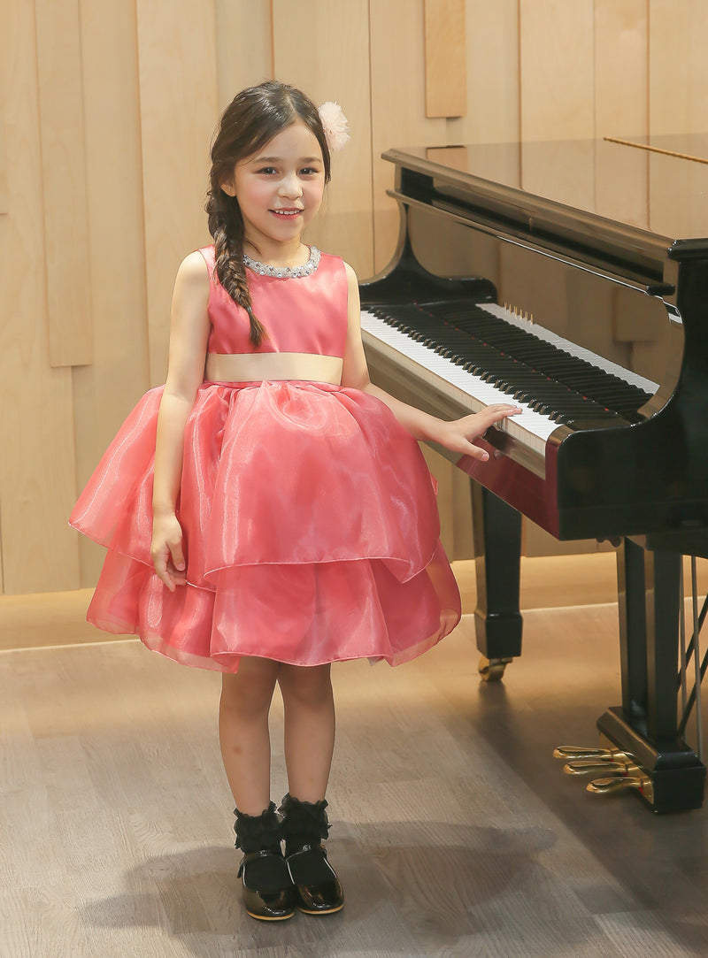 子供ドレス発表会・結婚式・おしゃれなDRESCCOのビジューストーンコーラルピンクドレスの画像3