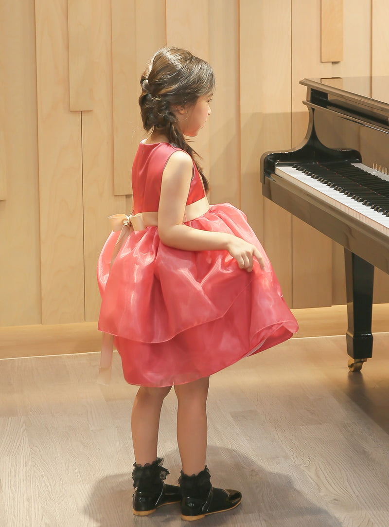 子供ドレス発表会・結婚式・おしゃれなDRESCCOのビジューストーンコーラルピンクドレスの画像4