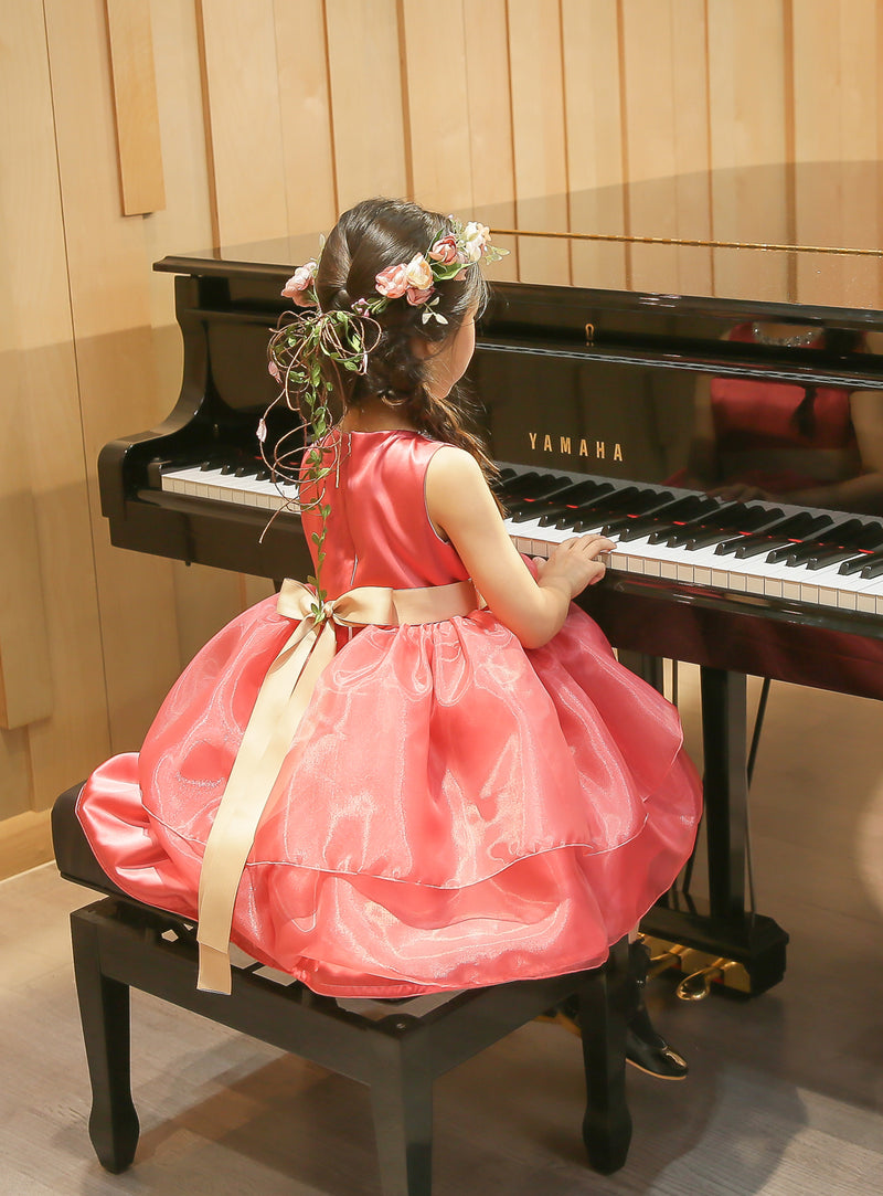 子供ドレス発表会・結婚式・おしゃれなDRESCCOのビジューストーンコーラルピンクドレスの画像5