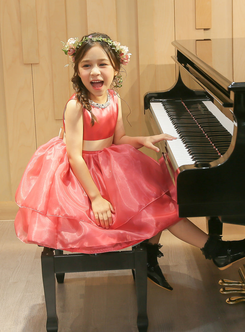 子供ドレス発表会・結婚式・おしゃれなDRESCCOのビジューストーンコーラルピンクドレスの画像6