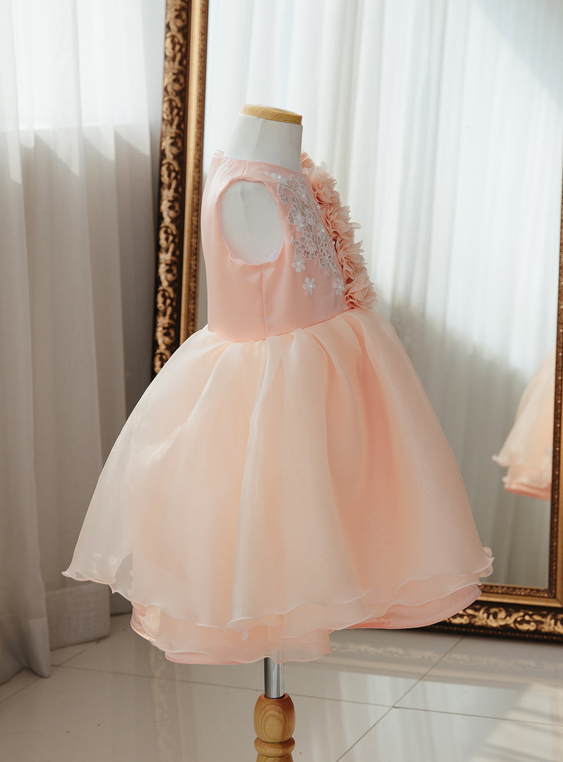 子供ドレス発表会・結婚式・おしゃれなDRESCCOのフラワーモチーフピーチピンクドレスの画像9