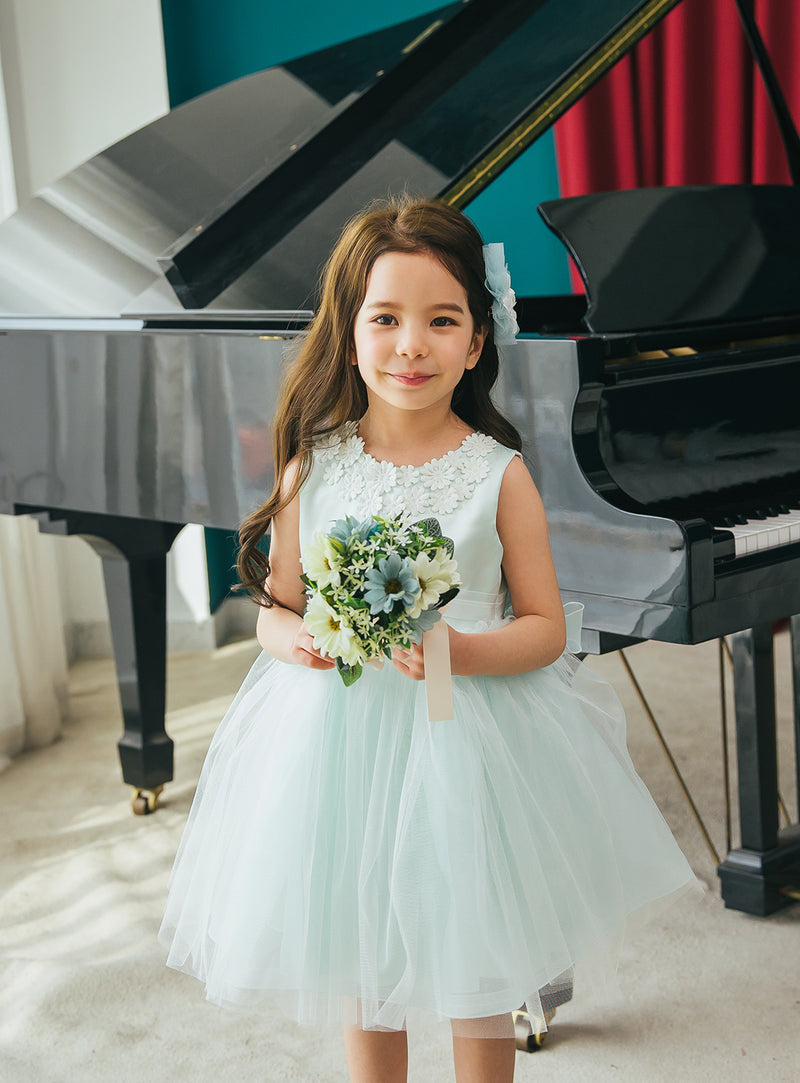 子供ドレス発表会・結婚式・おしゃれなDRESCCOのミントフラワーレースドレスの画像6