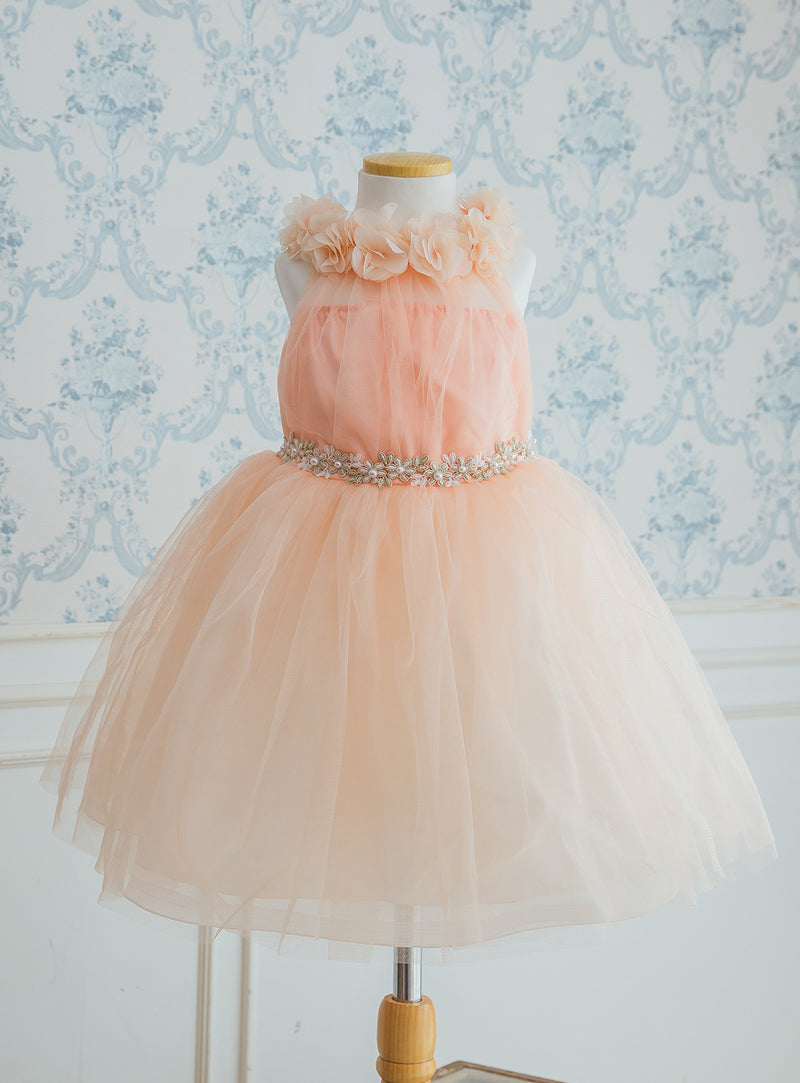 子供ドレス発表会・結婚式・おしゃれなDRESCCOのピーチピンクホルターネックドレスの画像11