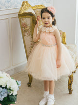 子供ドレス発表会・結婚式・おしゃれなDRESCCOのピーチピンクホルターネックドレスの画像1
