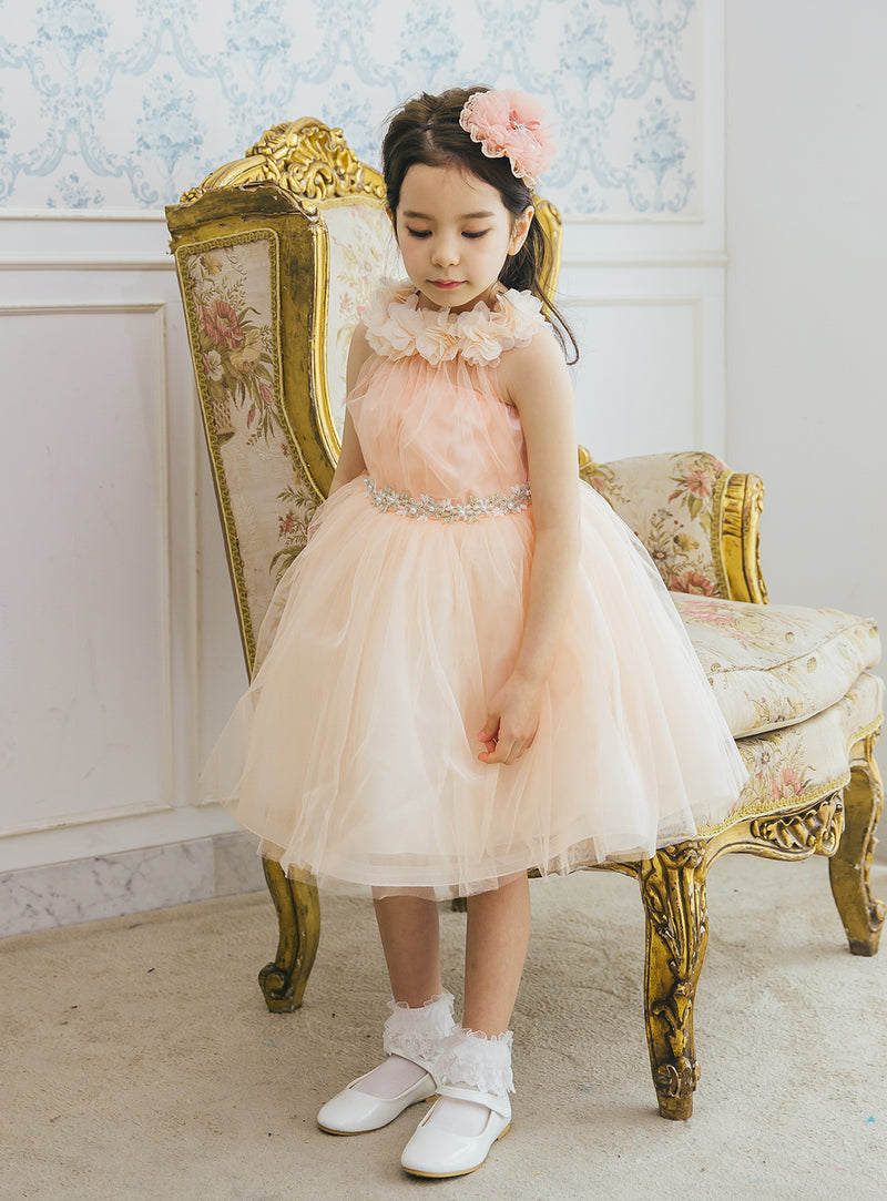 子供ドレス発表会・結婚式・おしゃれなDRESCCOのピーチピンクホルターネックドレスの画像3