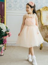 子供ドレス発表会・結婚式・おしゃれなDRESCCOのピーチピンクホルターネックドレスの画像6