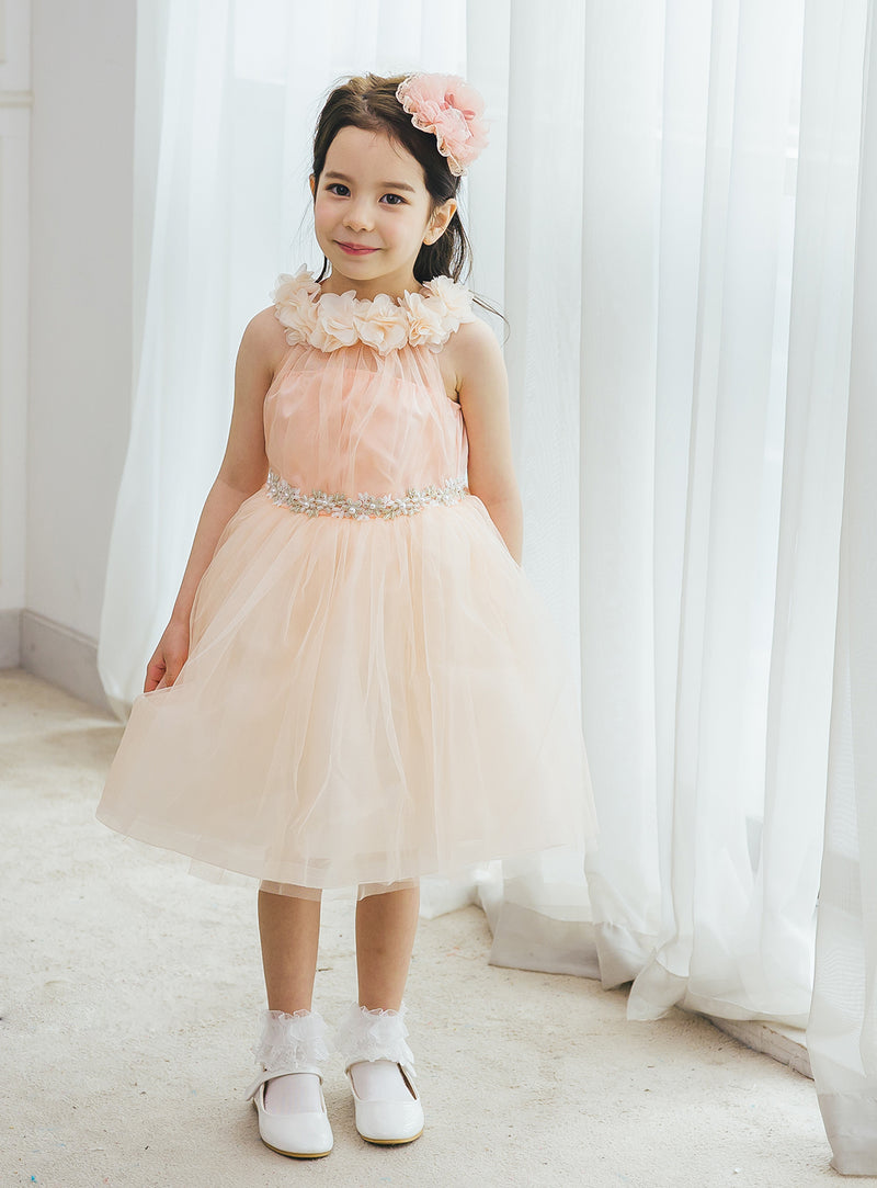 子供ドレス発表会・結婚式・おしゃれなDRESCCOのピーチピンクホルターネックドレスの画像7