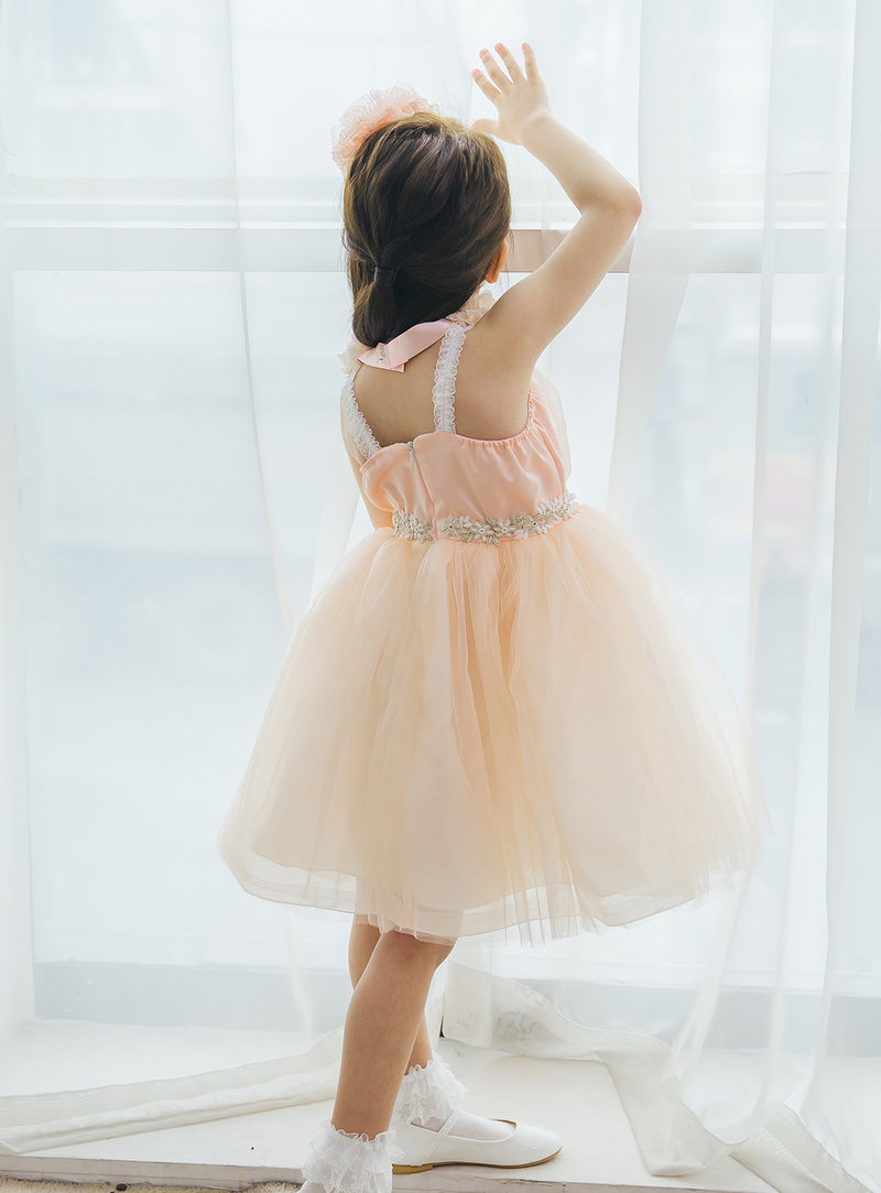 子供ドレス発表会・結婚式・おしゃれなDRESCCOのピーチピンクホルターネックドレスの画像8