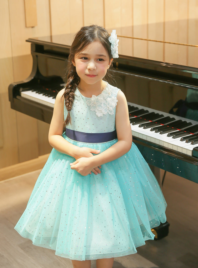 子供ドレス発表会・結婚式・おしゃれなDRESCCOのスカイブルーフラワーモチーフドレスの画像5