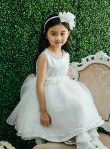 子供ドレス発表会・結婚式・おしゃれなDRESCCOのツーラインオフホワイトシフォンドレスの画像1