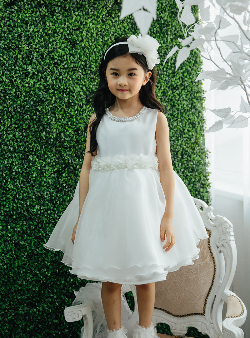 子供ドレス発表会・結婚式・おしゃれなDRESCCOのツーラインオフホワイトシフォンドレスの画像2