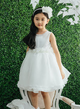 子供ドレス発表会・結婚式・おしゃれなDRESCCOのツーラインオフホワイトシフォンドレスの画像3