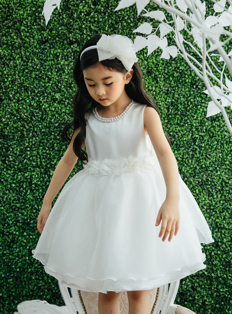 子供ドレス発表会・結婚式・おしゃれなDRESCCOのツーラインオフホワイトシフォンドレスの画像4