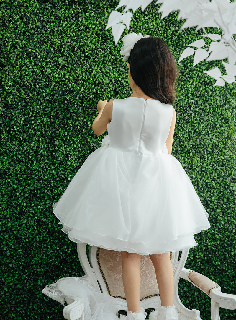 子供ドレス発表会・結婚式・おしゃれなDRESCCOのツーラインオフホワイトシフォンドレスの画像5