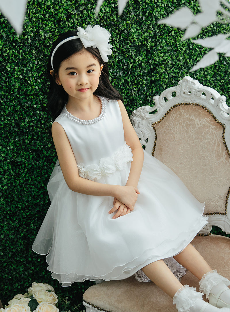 子供ドレス発表会・結婚式・おしゃれなDRESCCOのツーラインオフホワイトシフォンドレスの画像6