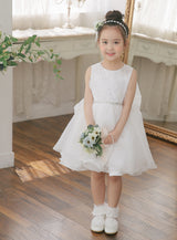 子供ドレス発表会・結婚式・おしゃれなDRESCCOのホワイトジュエリーベルトシフォンドレスの画像1