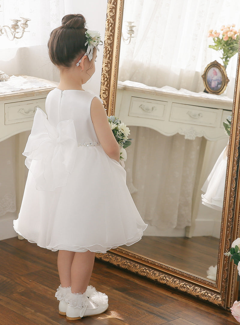 子供ドレス発表会・結婚式・おしゃれなDRESCCOのホワイトジュエリーベルトシフォンドレスの画像3