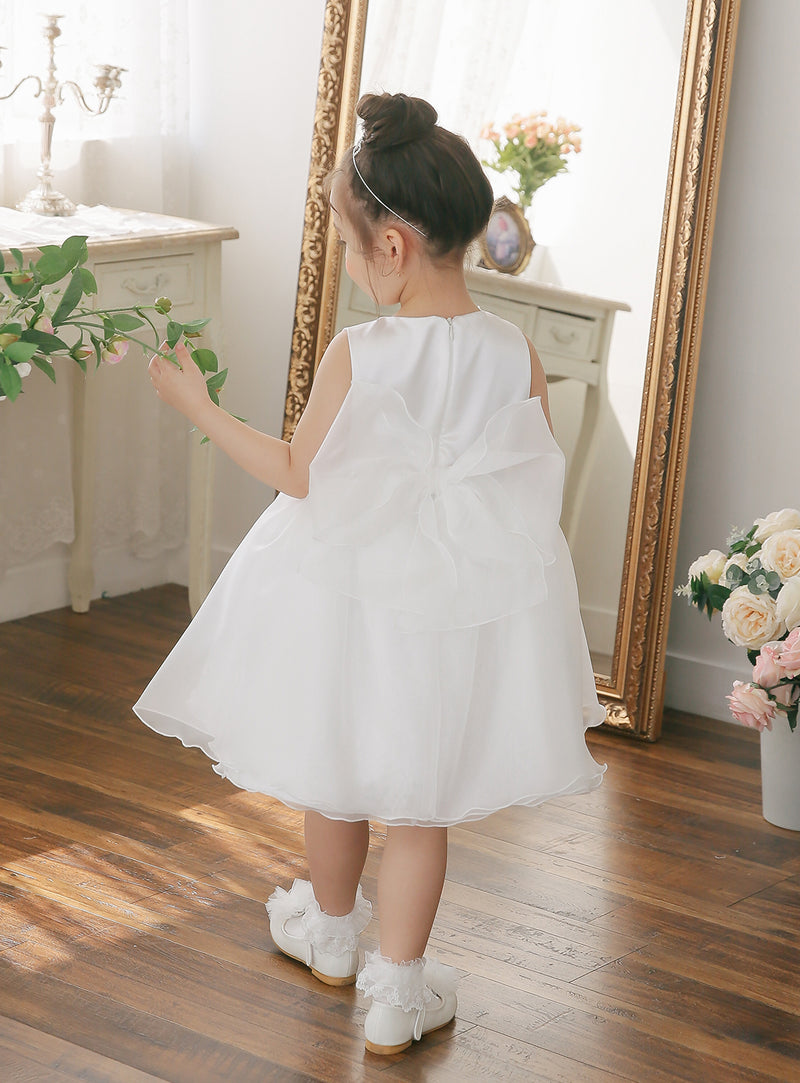 子供ドレス発表会・結婚式・おしゃれなDRESCCOのホワイトジュエリーベルトシフォンドレスの画像4