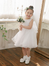 子供ドレス発表会・結婚式・おしゃれなDRESCCOのホワイトジュエリーベルトシフォンドレスの画像6