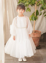 子供ドレス発表会・結婚式・おしゃれなDRESCCOのミューズフルフレアロングドレス（ホワイト）の画像1