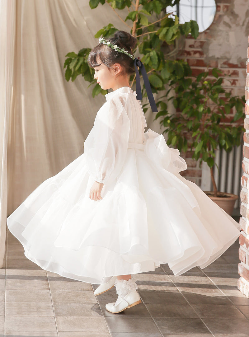 子供ドレス発表会・結婚式・おしゃれなDRESCCOのミューズフルフレアロングドレス（ホワイト）の画像2