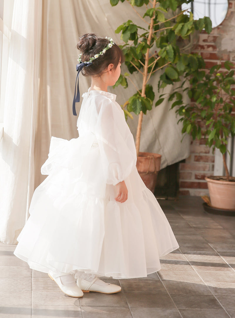 子供ドレス発表会・結婚式・おしゃれなDRESCCOのミューズフルフレアロングドレス（ホワイト）の画像3
