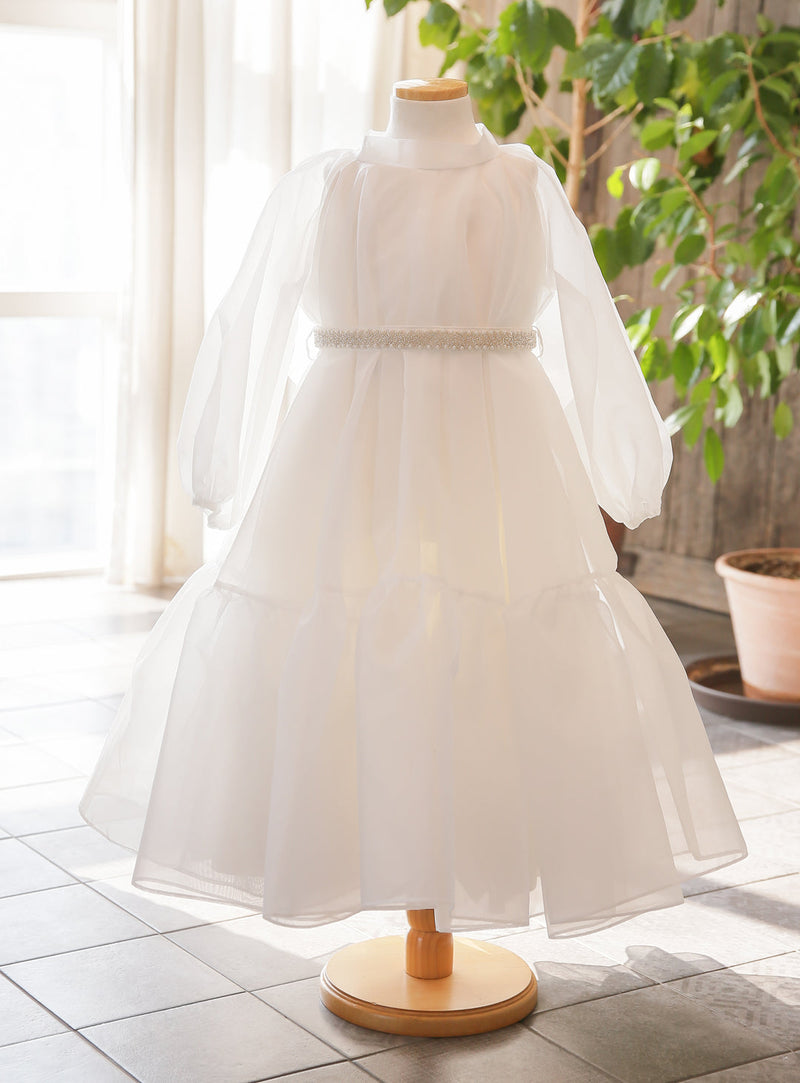 子供ドレス発表会・結婚式・おしゃれなDRESCCOのミューズフルフレアロングドレス（ホワイト）の画像7