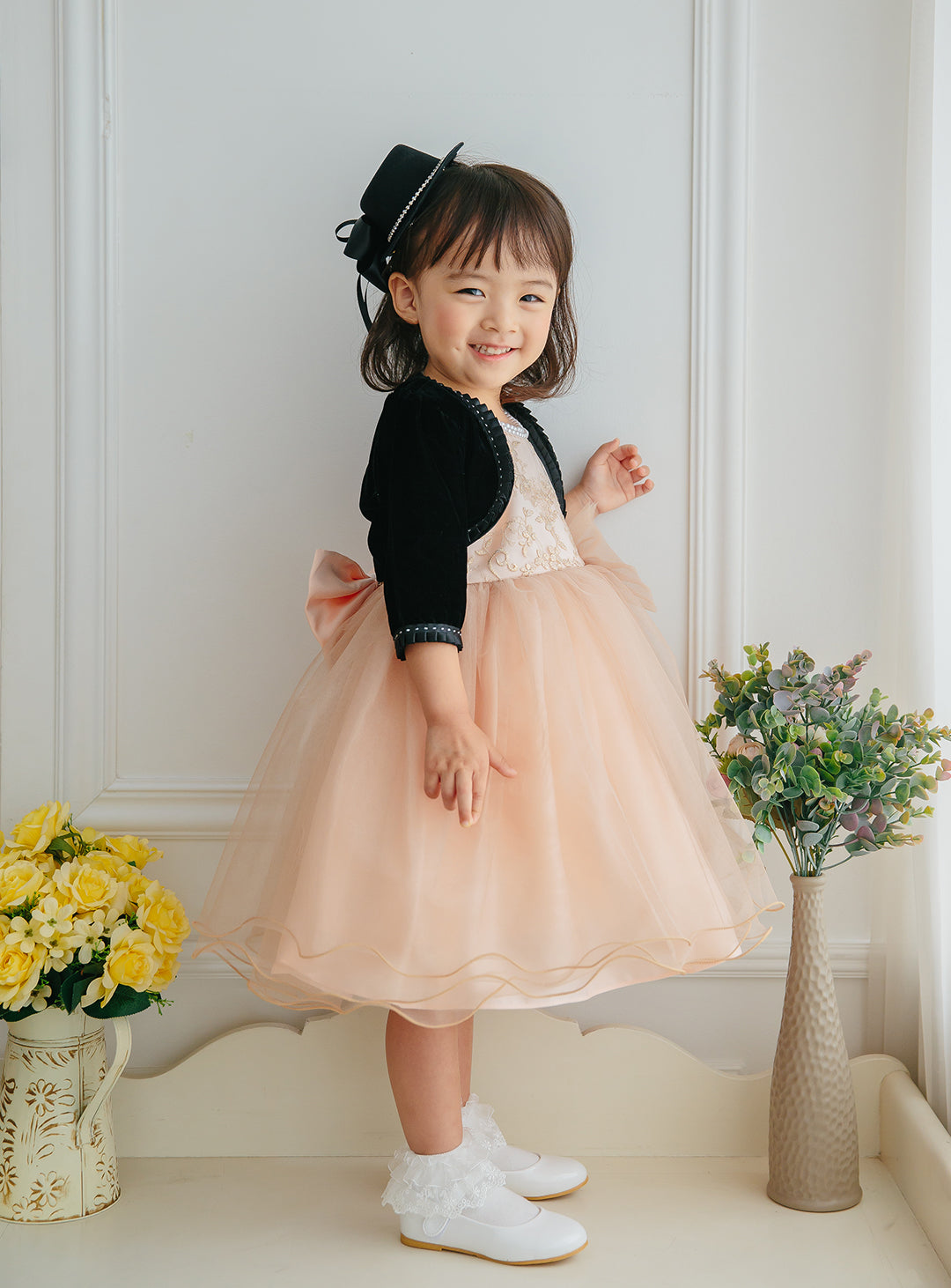 子供ドレス発表会・結婚式・おしゃれなDRESCCOのD-SU-175-ツーラインパールピンクベージュドレスの画像12