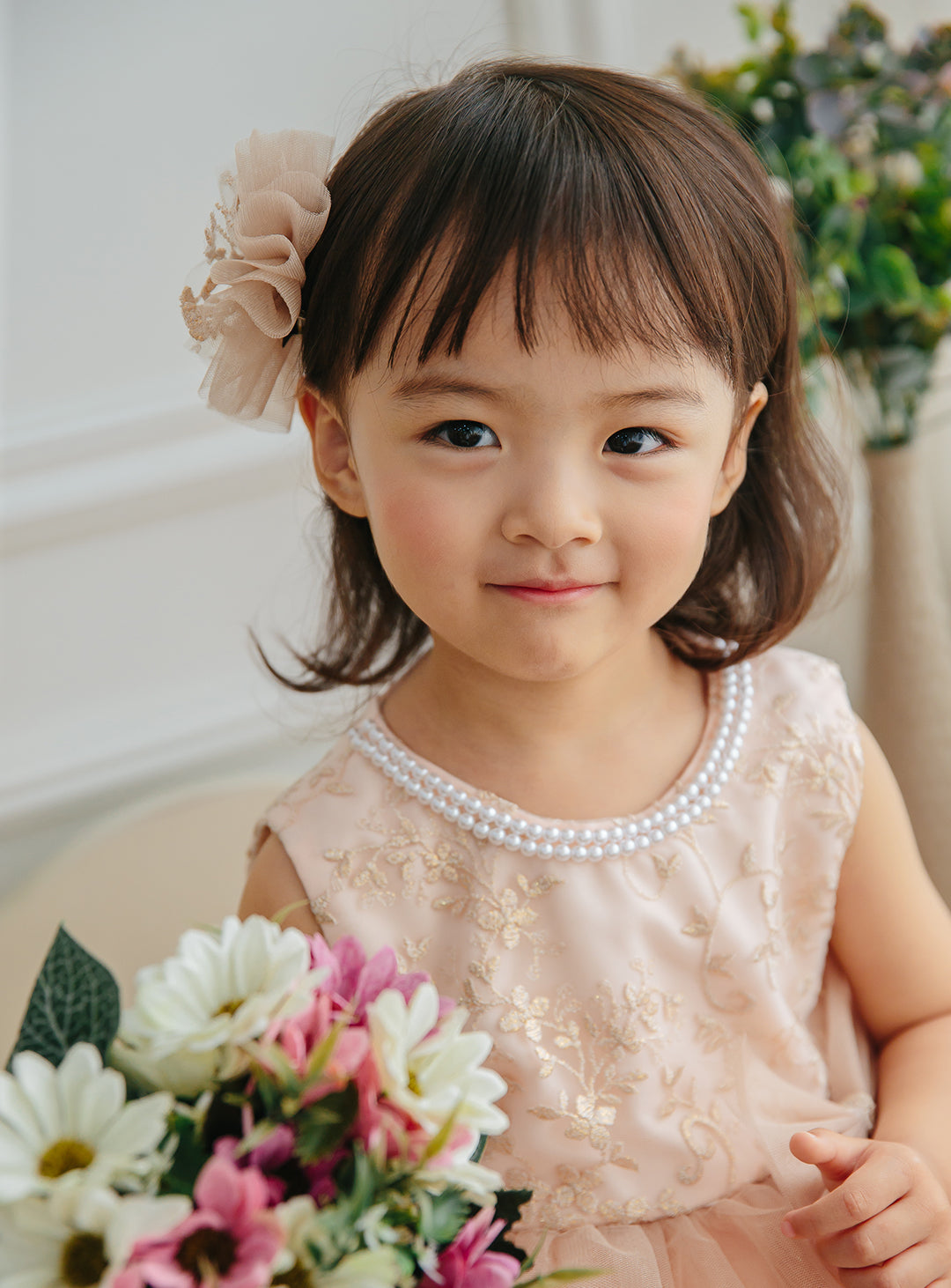 子供ドレス発表会・結婚式・おしゃれなDRESCCOのD-SU-175-ツーラインパールピンクベージュドレスの画像7