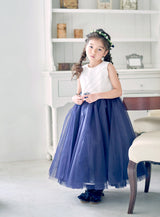 子供ドレス発表会・結婚式・おしゃれなDRESCCOのホワイトブルーパープルジュエリーロングドレスの画像6