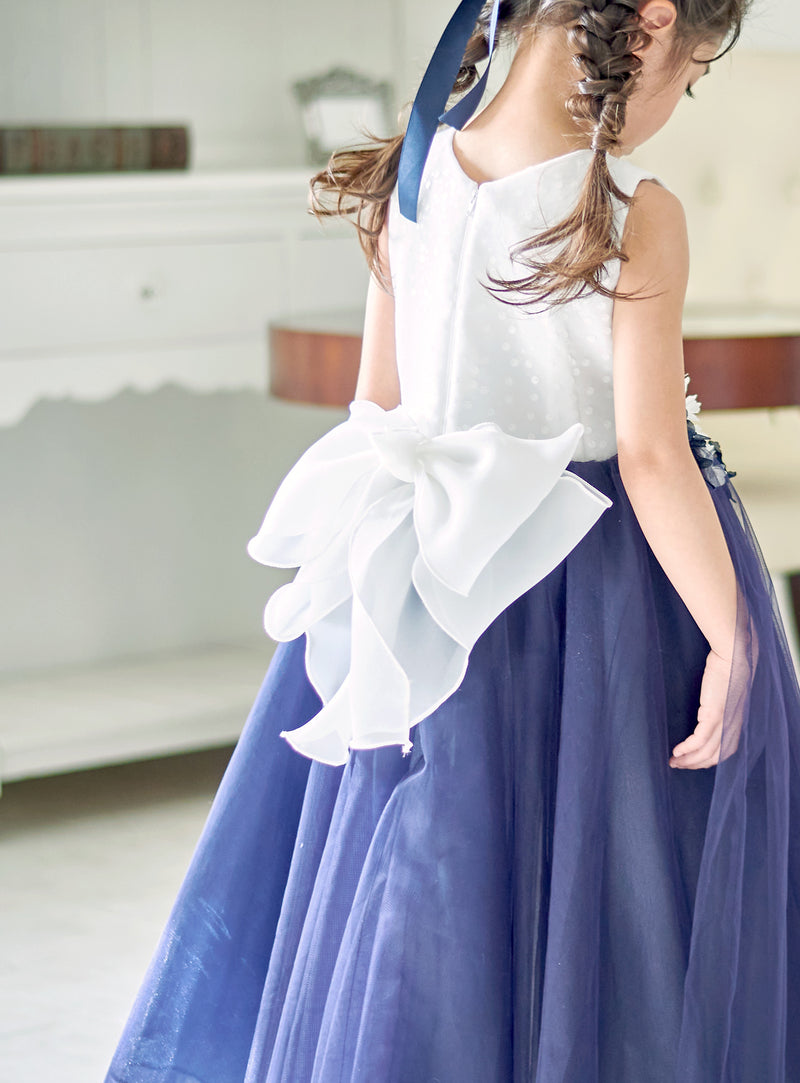 子供ドレス発表会・結婚式・おしゃれなDRESCCOのホワイトブルーパープルジュエリーロングドレスの画像8