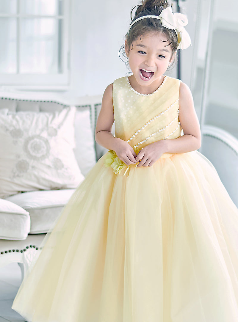 子供ドレス発表会・結婚式・おしゃれなDRESCCOのイエロージュエリーロングドレスの画像5