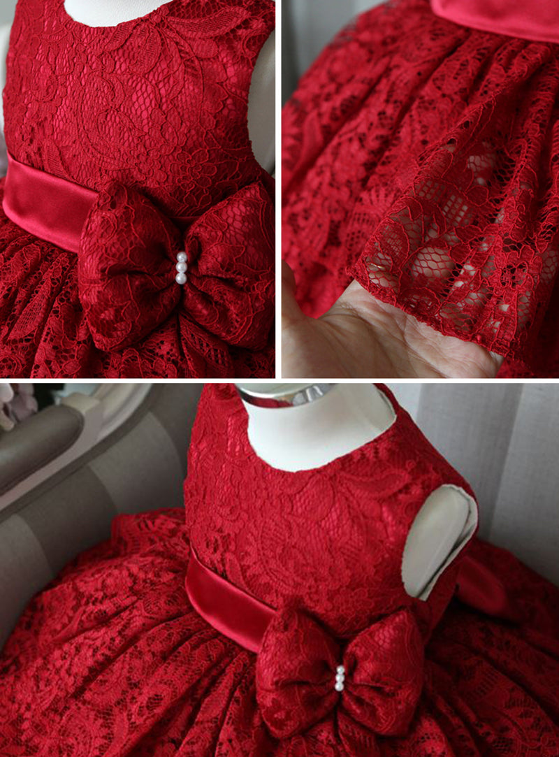 子供ドレス発表会・結婚式・おしゃれなDRESCCOのD-SU-142-エンブロイダリーフラワーレッドドレスの画像4