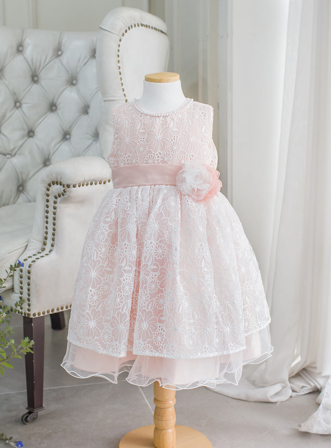 子供ドレス発表会・結婚式・おしゃれなDRESCCOのD-SU-145-2-オーガンジーフラワー刺繍ピンクドレスの画像10