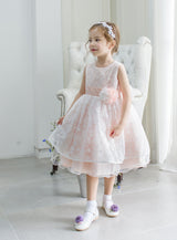 子供ドレス発表会・結婚式・おしゃれなDRESCCOのD-SU-145-2-オーガンジーフラワー刺繍ピンクドレスの画像1
