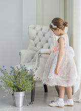 子供ドレス発表会・結婚式・おしゃれなDRESCCOのD-SU-145-2-オーガンジーフラワー刺繍ピンクドレスの画像6