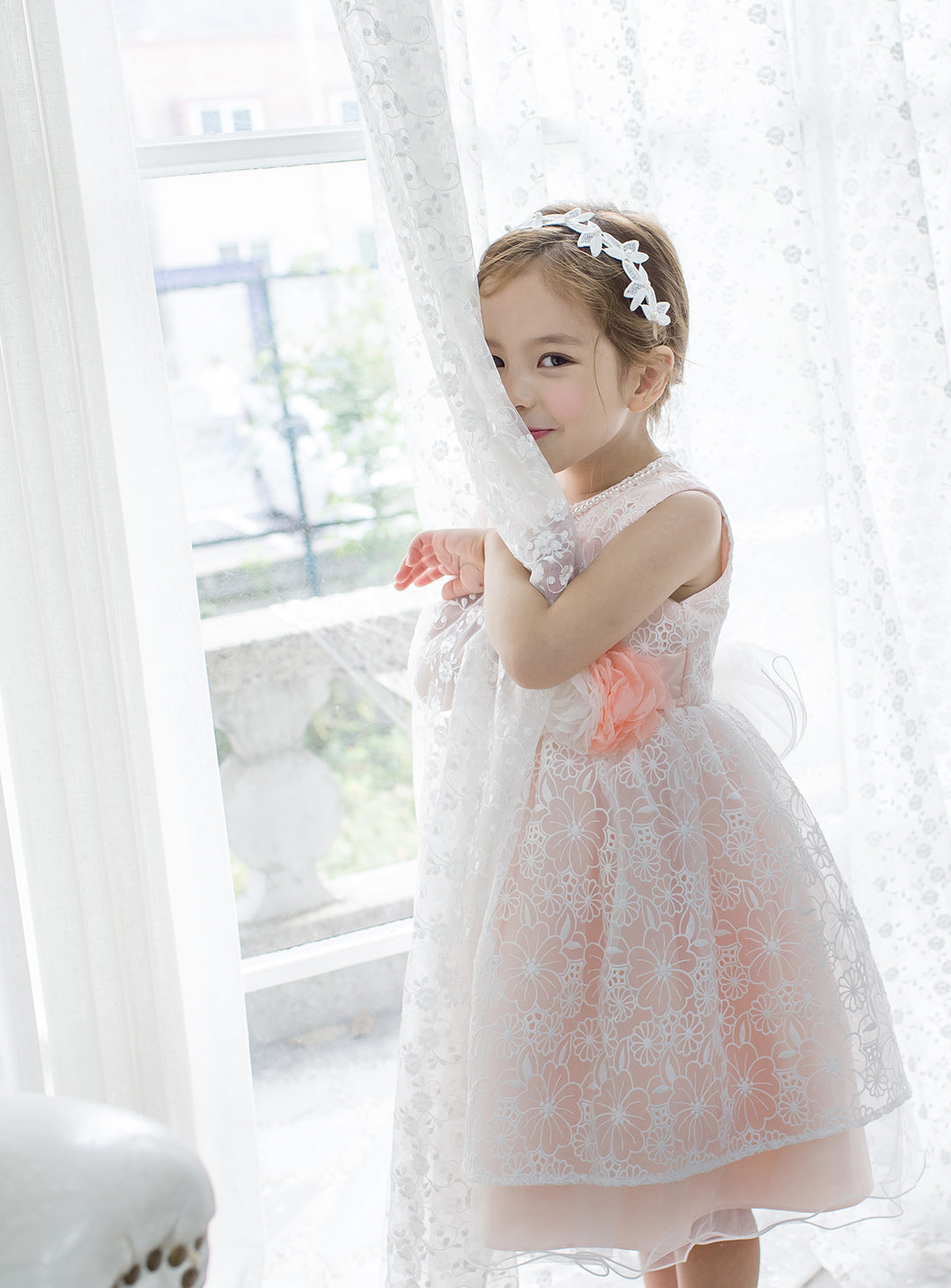 子供ドレス発表会・結婚式・おしゃれなDRESCCOのD-SU-145-2-オーガンジーフラワー刺繍ピンクドレスの画像9