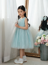 子供ドレス発表会・結婚式・おしゃれなDRESCCOのD-SU-173-ミントグリーンシルバーリバードレスの画像4