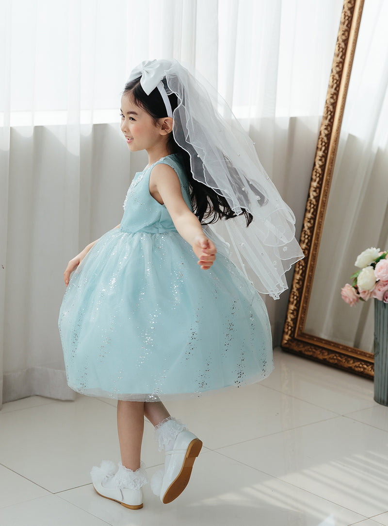 子供ドレス発表会・結婚式・おしゃれなDRESCCOのD-SU-173-ミントグリーンシルバーリバードレスの画像8
