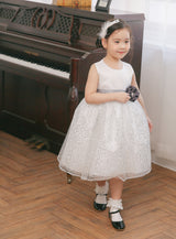 子供ドレス発表会・結婚式・おしゃれなDRESCCOのD-SU-30-2-シルバースパンコールレースドレスの画像2