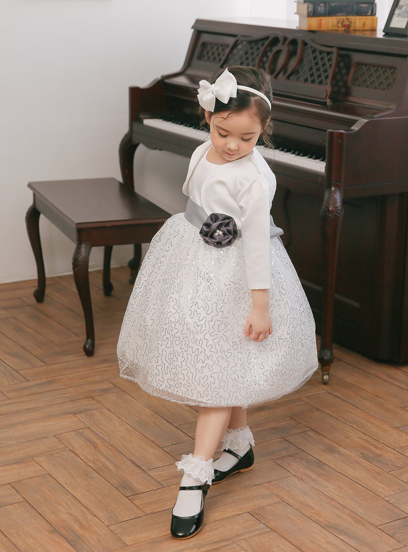 子供ドレス発表会・結婚式・おしゃれなDRESCCOのD-SU-30-8-シルバースパンコールレースドレスの画像8
